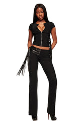 ISELDA FRINGE PANT - BLACK
