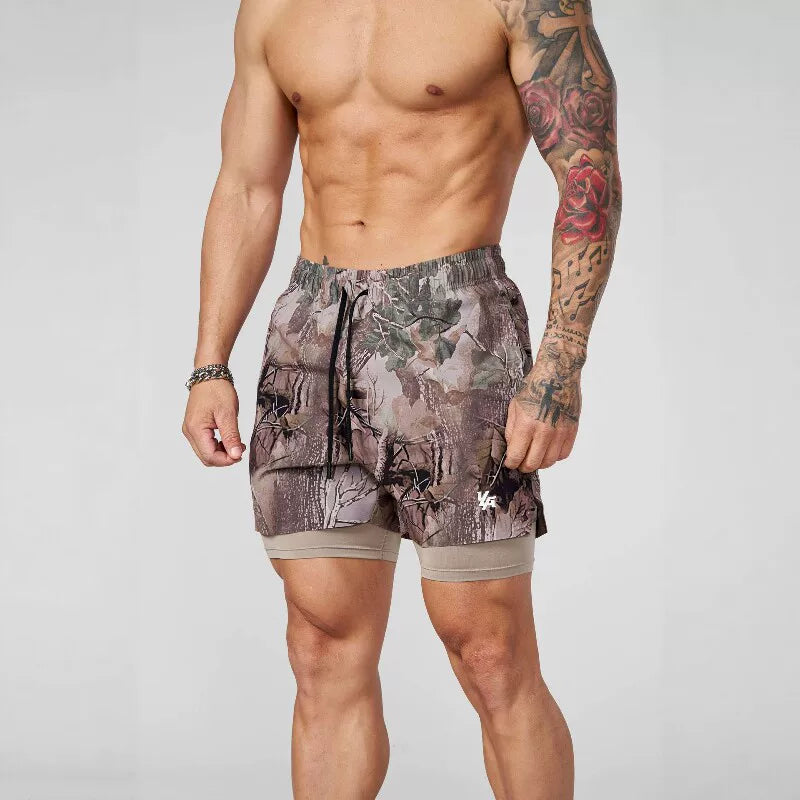 American fashion brand YOONGLA camouflage sports double-layer shorts for fitness training, basketball running, casual lining shorts