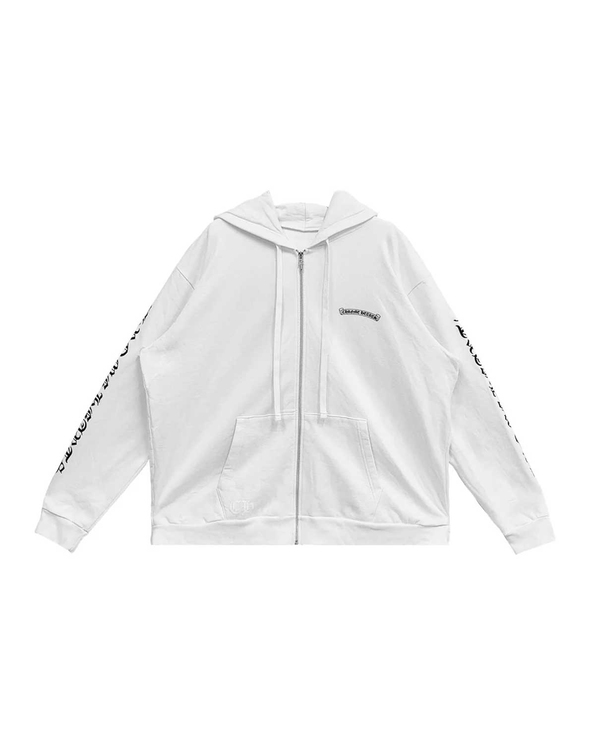 Chrome Hearts Scroll Logo Zip Up Hoodie White/Black