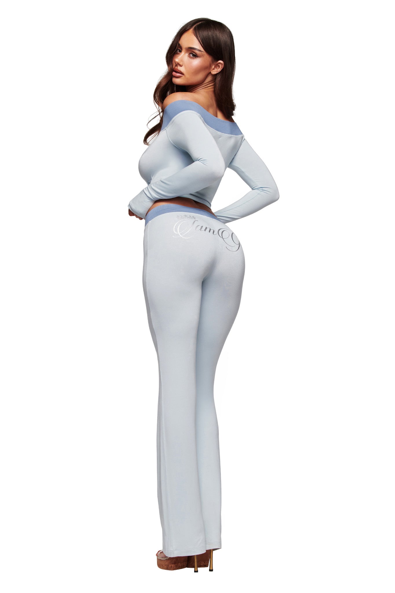 BLARE OFF SHOULDER TOP - TWO TONE POWDER BLUE