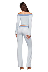 BLARE OFF SHOULDER TOP - TWO TONE POWDER BLUE