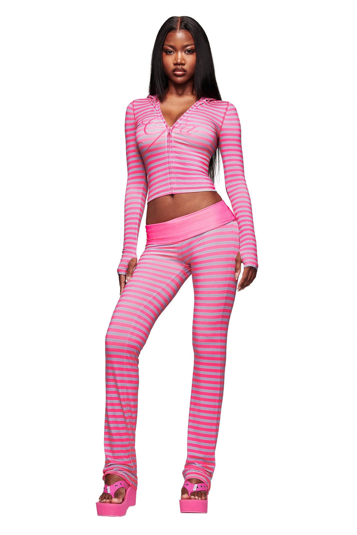 BLARE FOLDOVER TRACKPANT - HOT PINK STRIPE