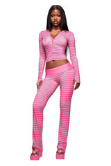 BLARE FOLDOVER TRACKPANT - HOT PINK STRIPE