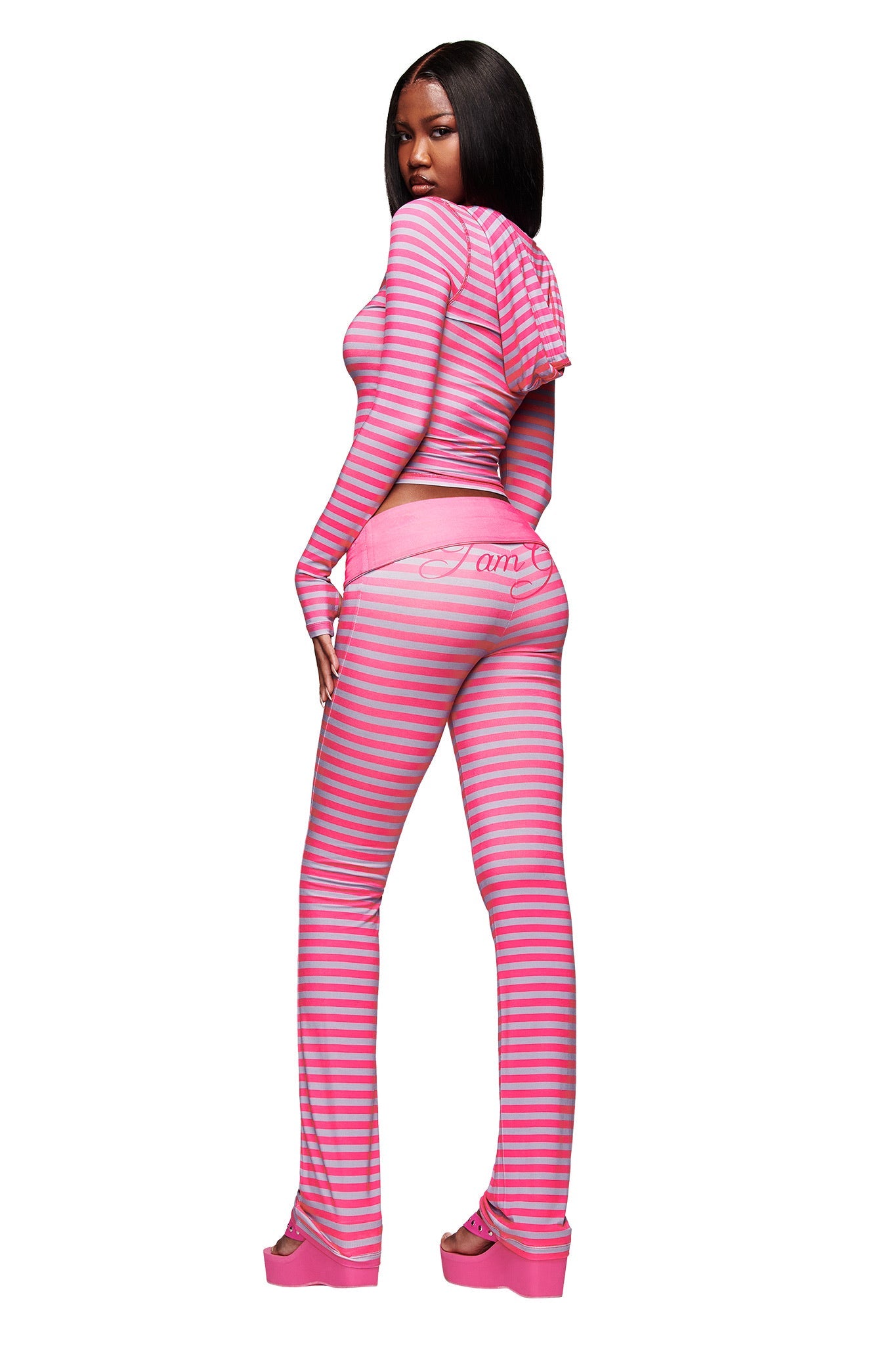 BLARE FOLDOVER TRACKPANT - HOT PINK STRIPE