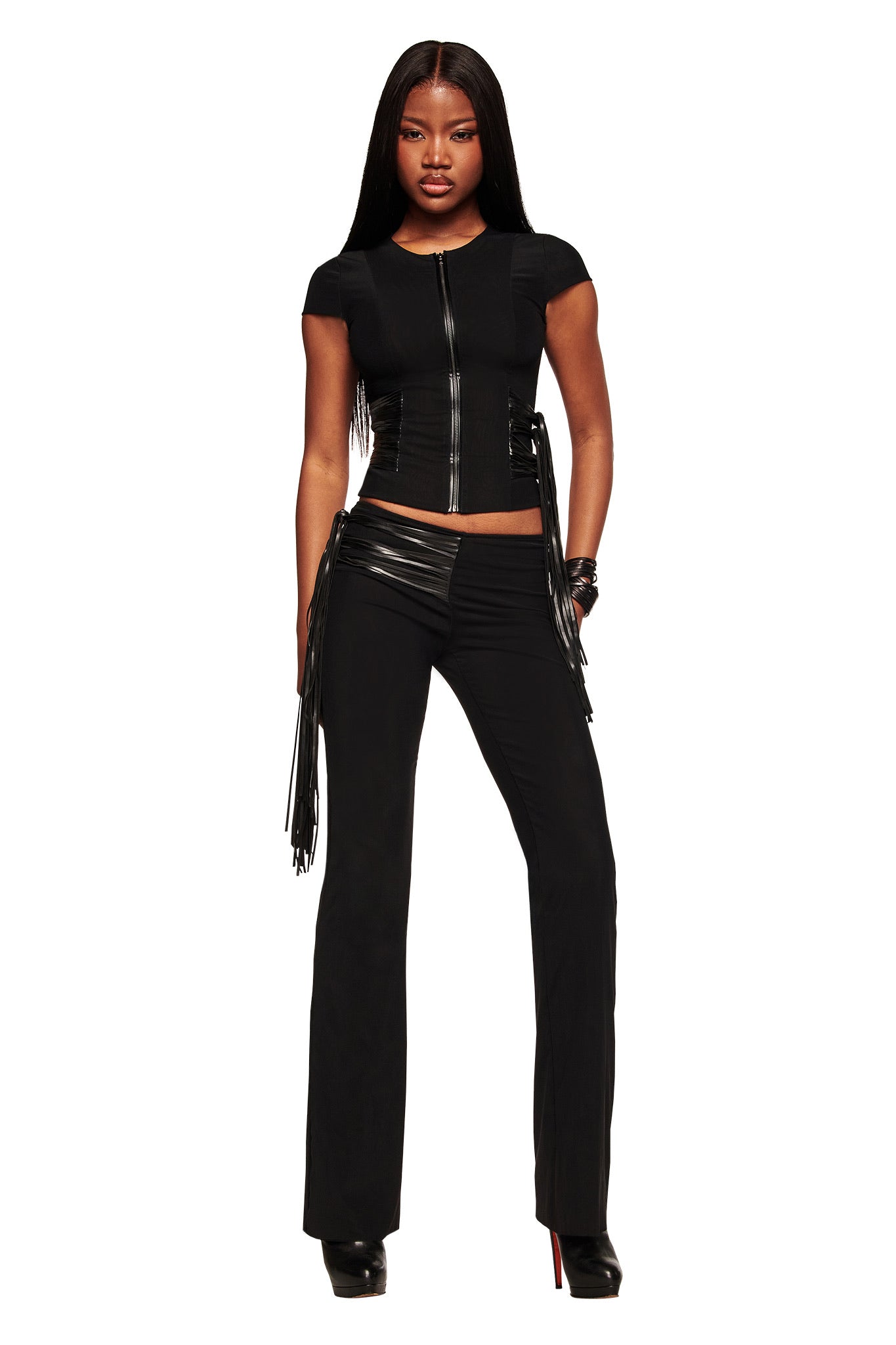 ISELDA FRINGE TOP - BLACK