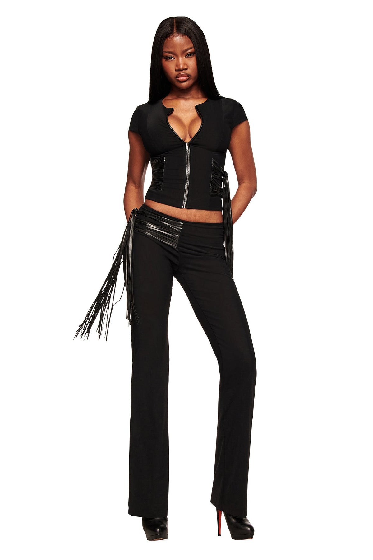 ISELDA FRINGE PANT - BLACK
