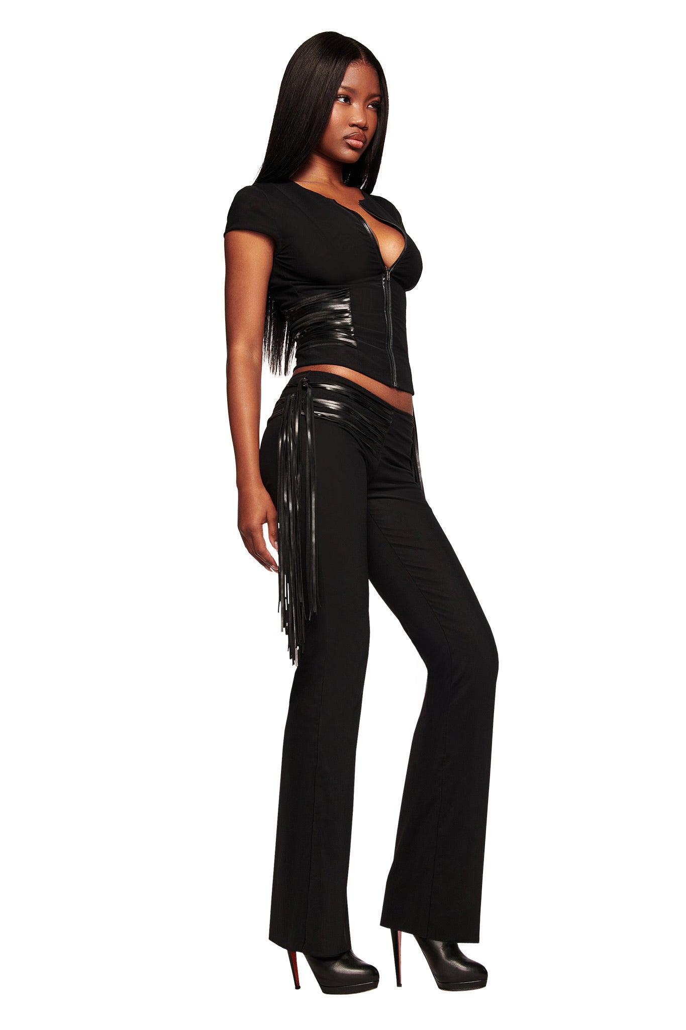 ISELDA FRINGE TOP - BLACK