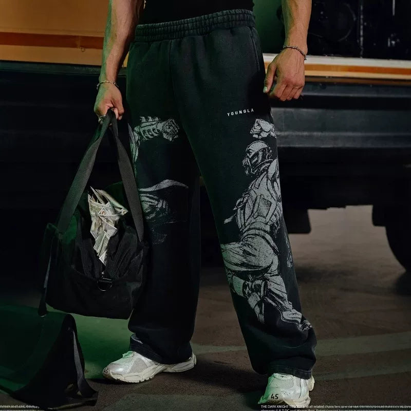 American fashion brand YOUNG LA sports pants for men and women's fitness training printed casual straight leg pants