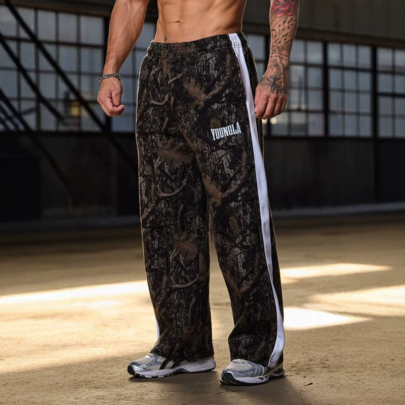 Cross border foreign trade European and American trendy brand YOUNG LA striped patchwork sports pants men's loose casual wide leg sweatpants