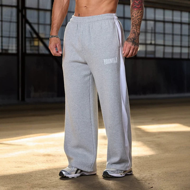 Cross border foreign trade European and American trendy brand YOUNG LA striped patchwork sports pants men's loose casual wide leg sweatpants