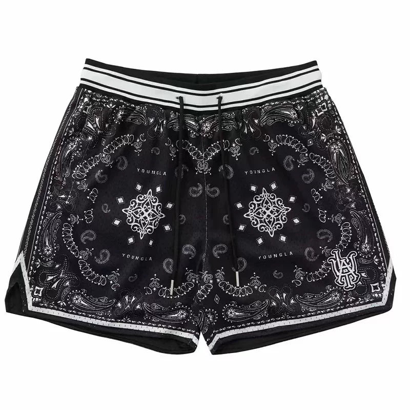 Summer New Retro American Cashew Flower Shorts for Men and Women's Fitness Running Sports Basketball Pants Over Knee Quarters