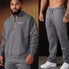 Autumn and winter European and American YoungLa sports fitness suit men's casual hooded sweatshirt and pants two-piece set cross-border foreign trade