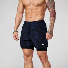 American fashion brand YOONGLA camouflage sports double-layer shorts for fitness training, basketball running, casual lining shorts