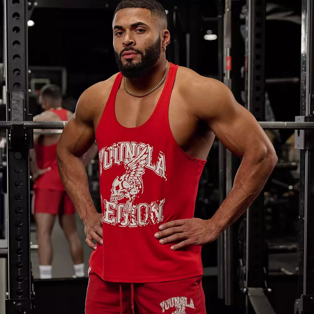 美式潮牌YOUNGLA肌肉健身工字背心男 慢跑者健身运动背心跨境外贸