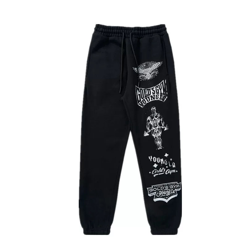 Autumn and Winter American Trendy Brand YOUNG LA New Muscle Fitness Sports Running Pants Casual Printed Leg Tights