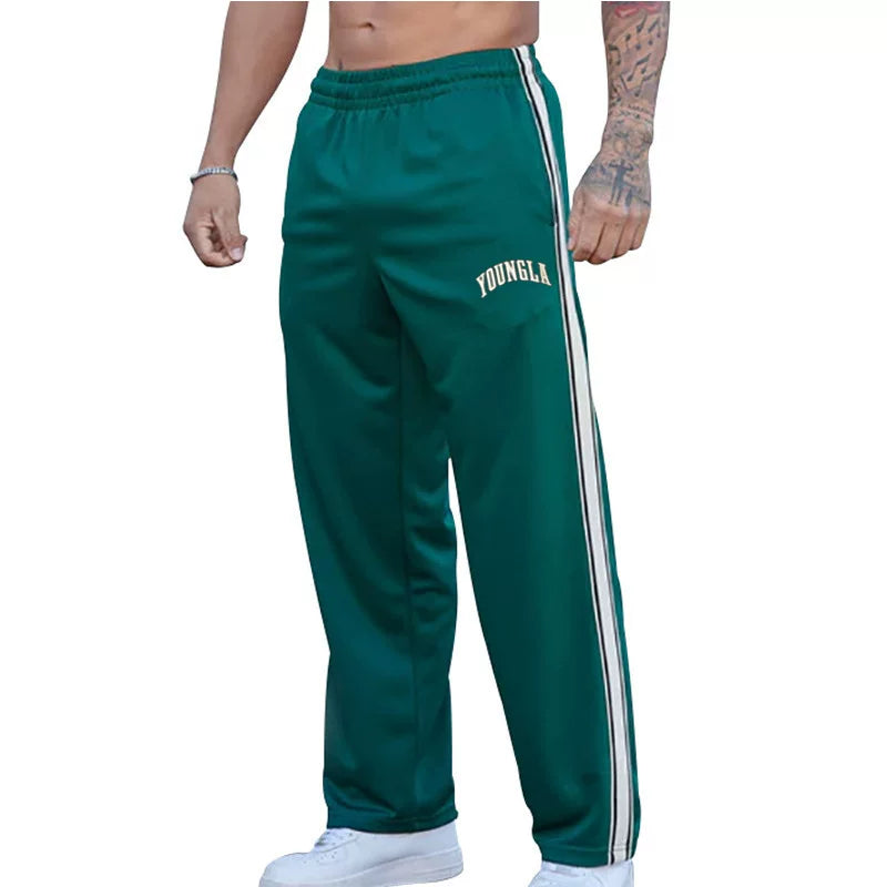 European and American trendy brand Youngla pants color blocked sports fitness straight leg pants men's striped sweatpants cross-border foreign trade