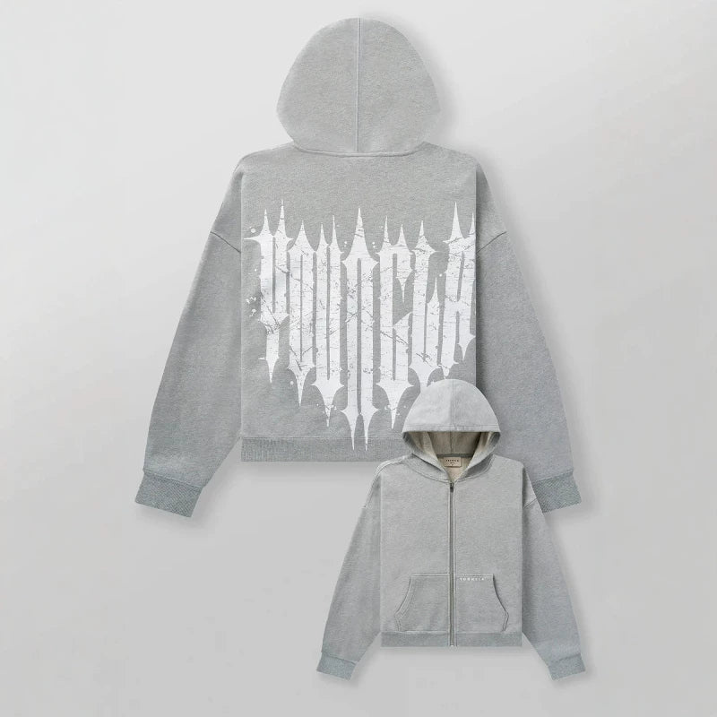American fashion brand YOUNG LA hooded sweatshirt, fashionable jogging, casual fitness, running, zipper cardigan jacket