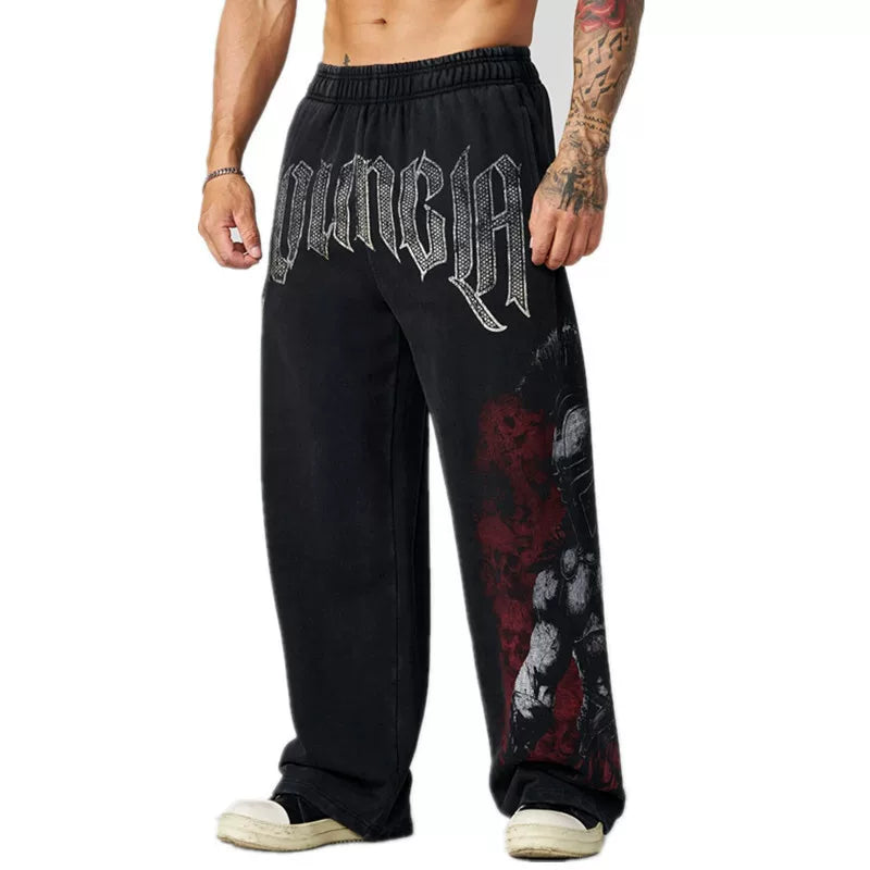 American style trendy YOONGLA fitness straight leg pants, European and American jogging casual wide leg looped cotton loose pants