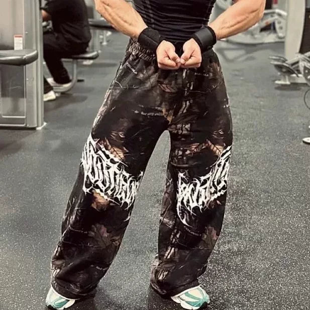 American fashion brand YOONGLA leaf camouflage sports pants for men's fitness training, jogging, leisure, wide leg pants