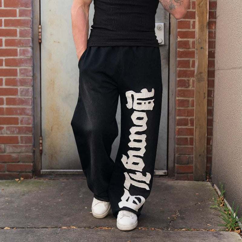 American fashion brand YOONGLA fitness training loose sports pants European and American embroidered straight leg pants Cross border foreign trade