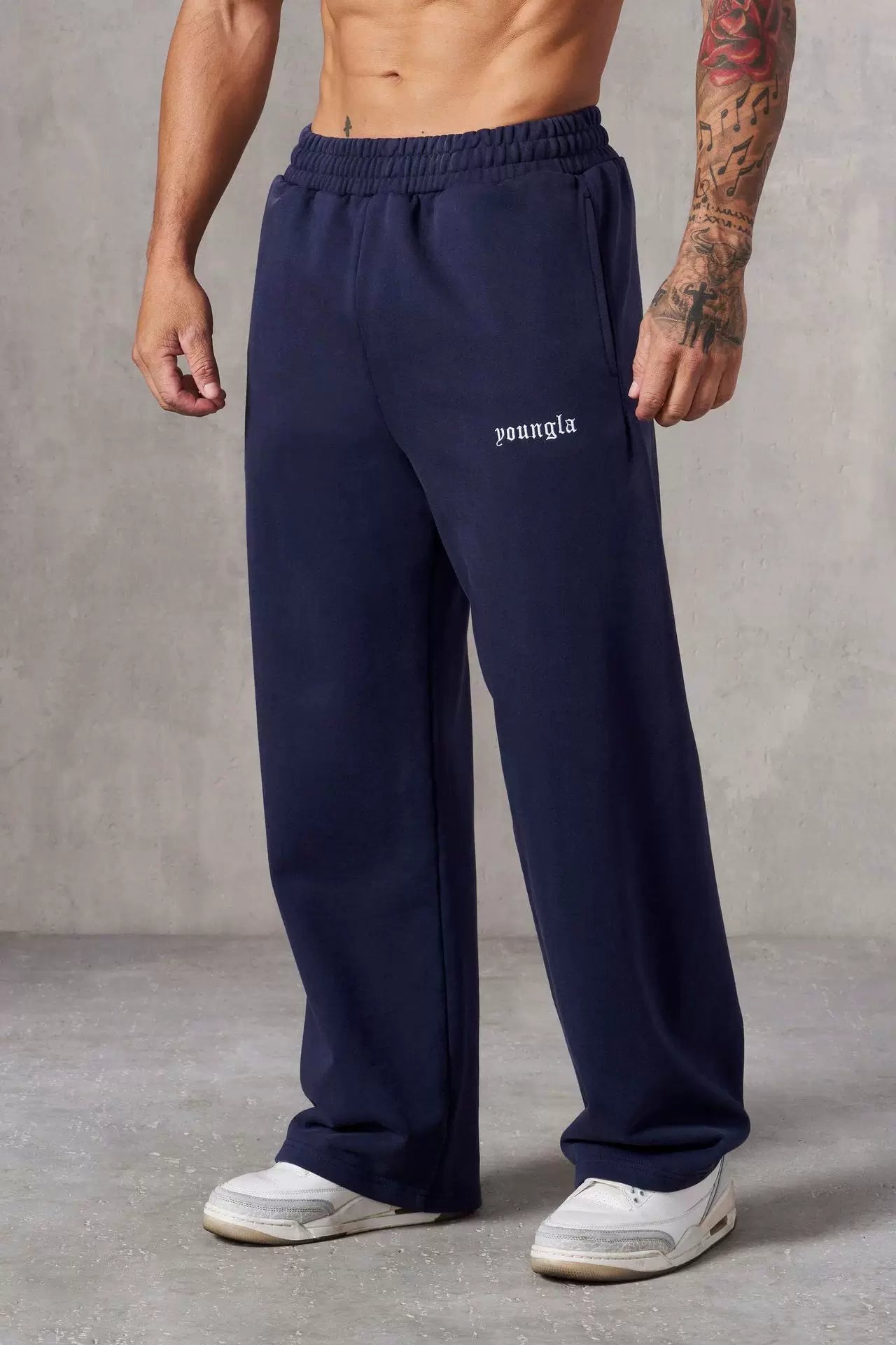 European and American fashion brand YOUNG LA men's straight leg sports pants, American jogging and fitness training embroidery casual long pants