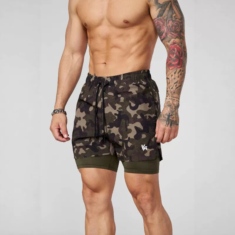 American fashion brand YOONGLA camouflage sports double-layer shorts for fitness training, basketball running, casual lining shorts