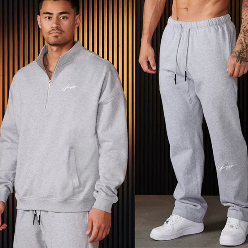 Autumn and winter European and American YoungLa sports fitness suit men's casual hooded sweatshirt and pants two-piece set cross-border foreign trade