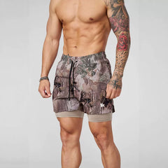 American fashion brand YOONGLA camouflage sports double-layer shorts for fitness training, basketball running, casual lining shorts