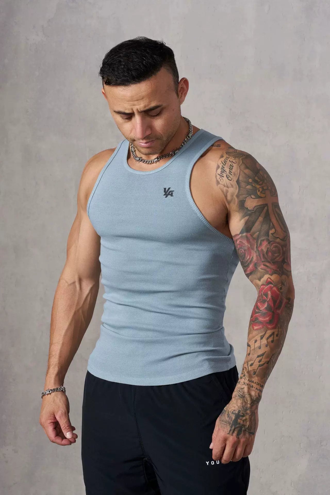 European and American trendy brand YOUNG LA new knitted ice silk ribbed sports fitness vest, running basketball training top