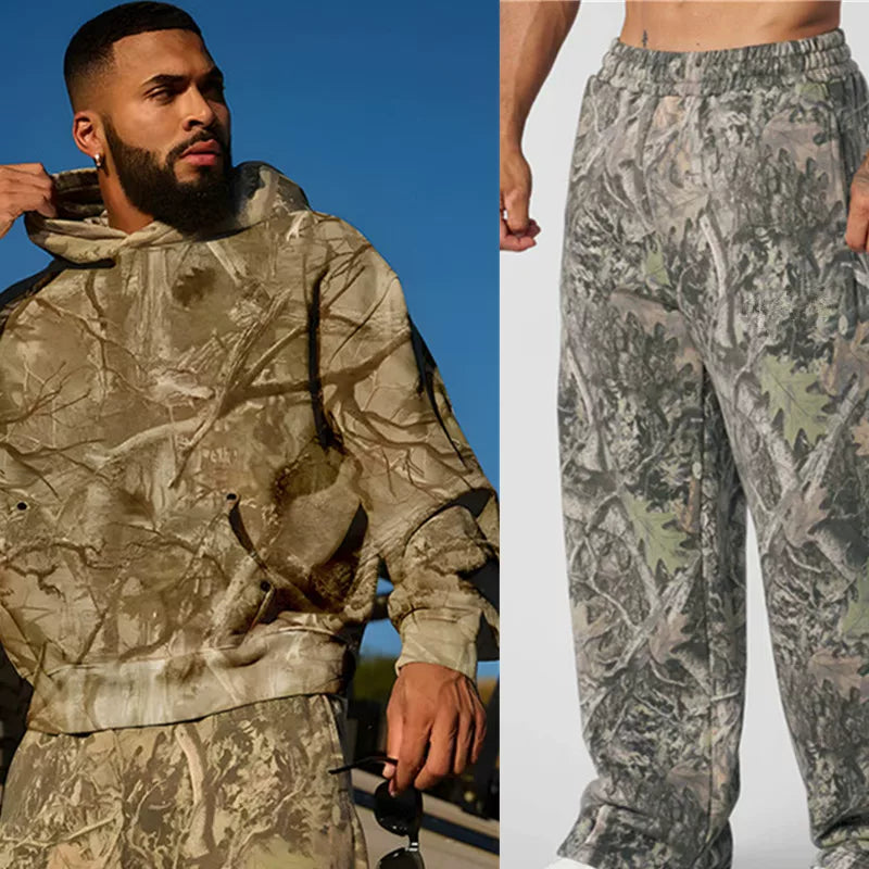 Autumn and winter new camouflage YoungLa sports suit fitness hoodie men's running casual top set cross-border foreign trade