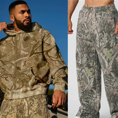 Autumn and winter new camouflage YoungLa sports suit fitness hoodie men's running casual top set cross-border foreign trade