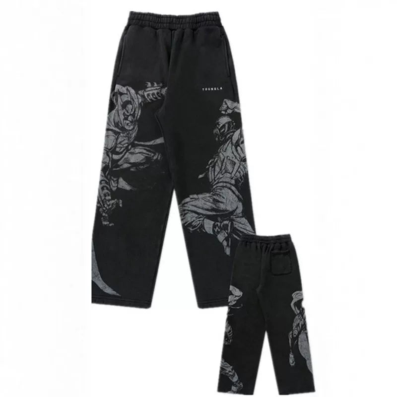 American fashion brand YOUNG LA sports pants for men and women's fitness training printed casual straight leg pants
