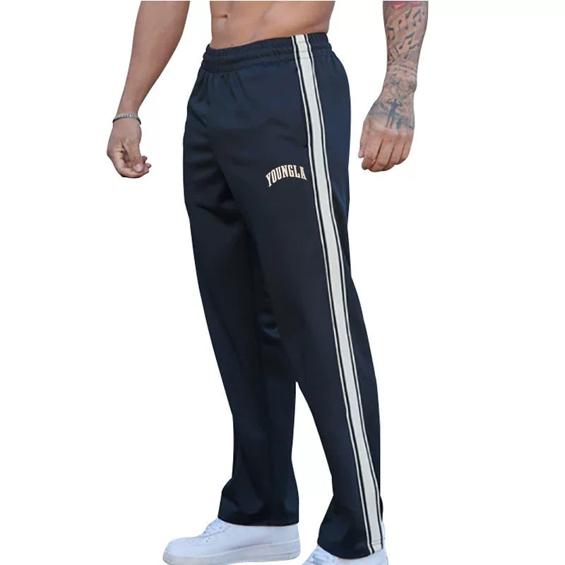 European and American trendy brand Youngla pants color blocked sports fitness straight leg pants men's striped sweatpants cross-border foreign trade