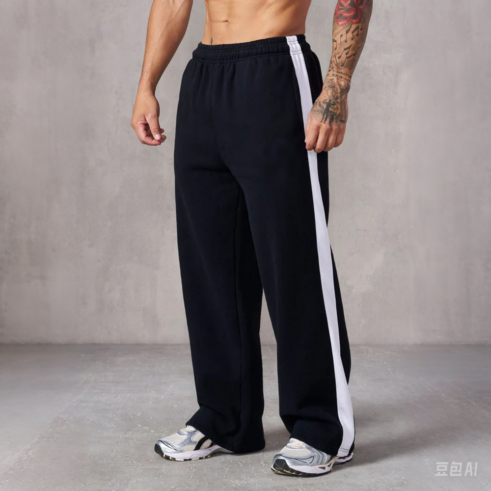 Cross border foreign trade European and American trendy brand YOUNG LA striped patchwork sports pants men's loose casual wide leg sweatpants