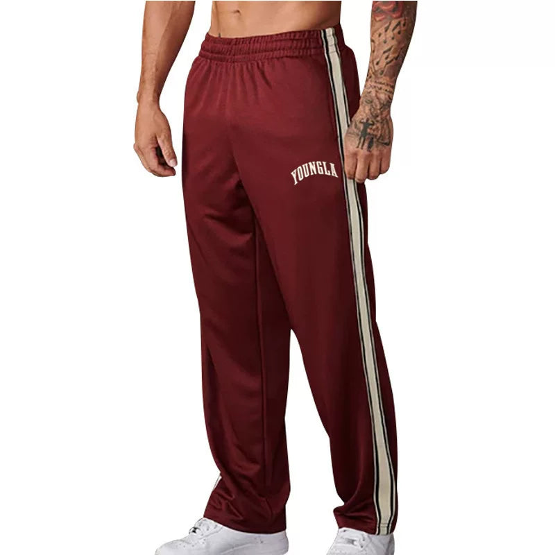 European and American trendy brand Youngla pants color blocked sports fitness straight leg pants men's striped sweatpants cross-border foreign trade
