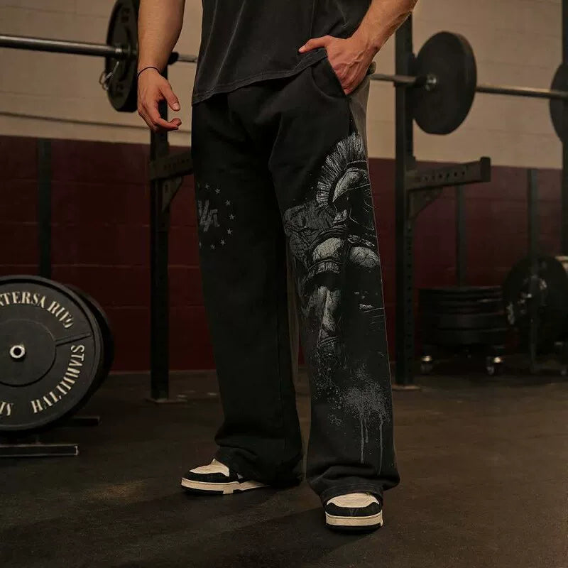 American style trendy YOONGLA fitness straight leg pants, European and American jogging casual wide leg looped cotton loose pants