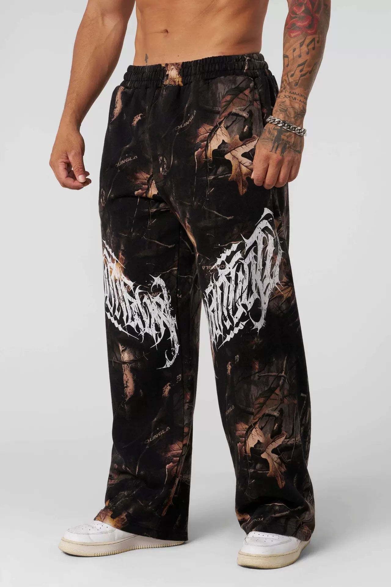American fashion brand YOONGLA leaf camouflage sports pants for men's fitness training, jogging, leisure, wide leg pants