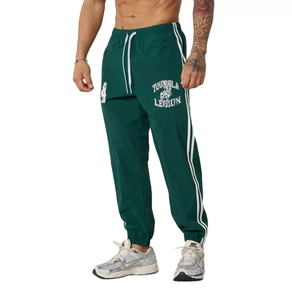 American trend YONGLA striped sports pants for fitness training, quick drying, breathable, elastic, casual pants for men, foreign trade
