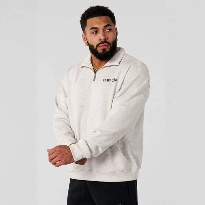 New Fitness American Trendy Brand YOUNG LA Zipper Sports Stand up Hoodie Running Long Sleeve Casual Coat Top