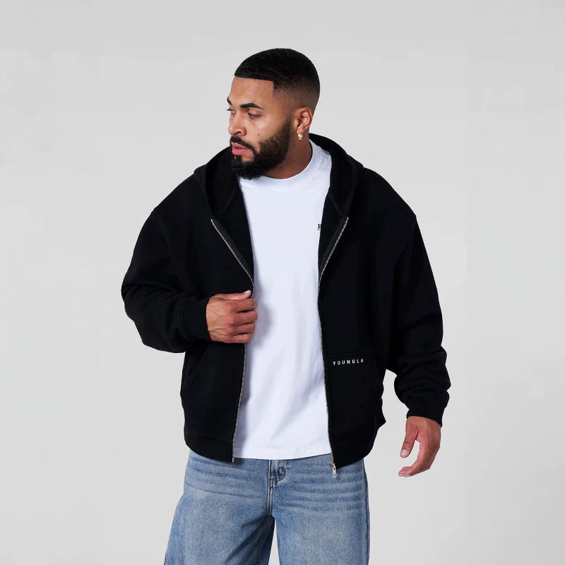 American fashion brand YOUNG LA hooded sweatshirt, fashionable jogging, casual fitness, running, zipper cardigan jacket