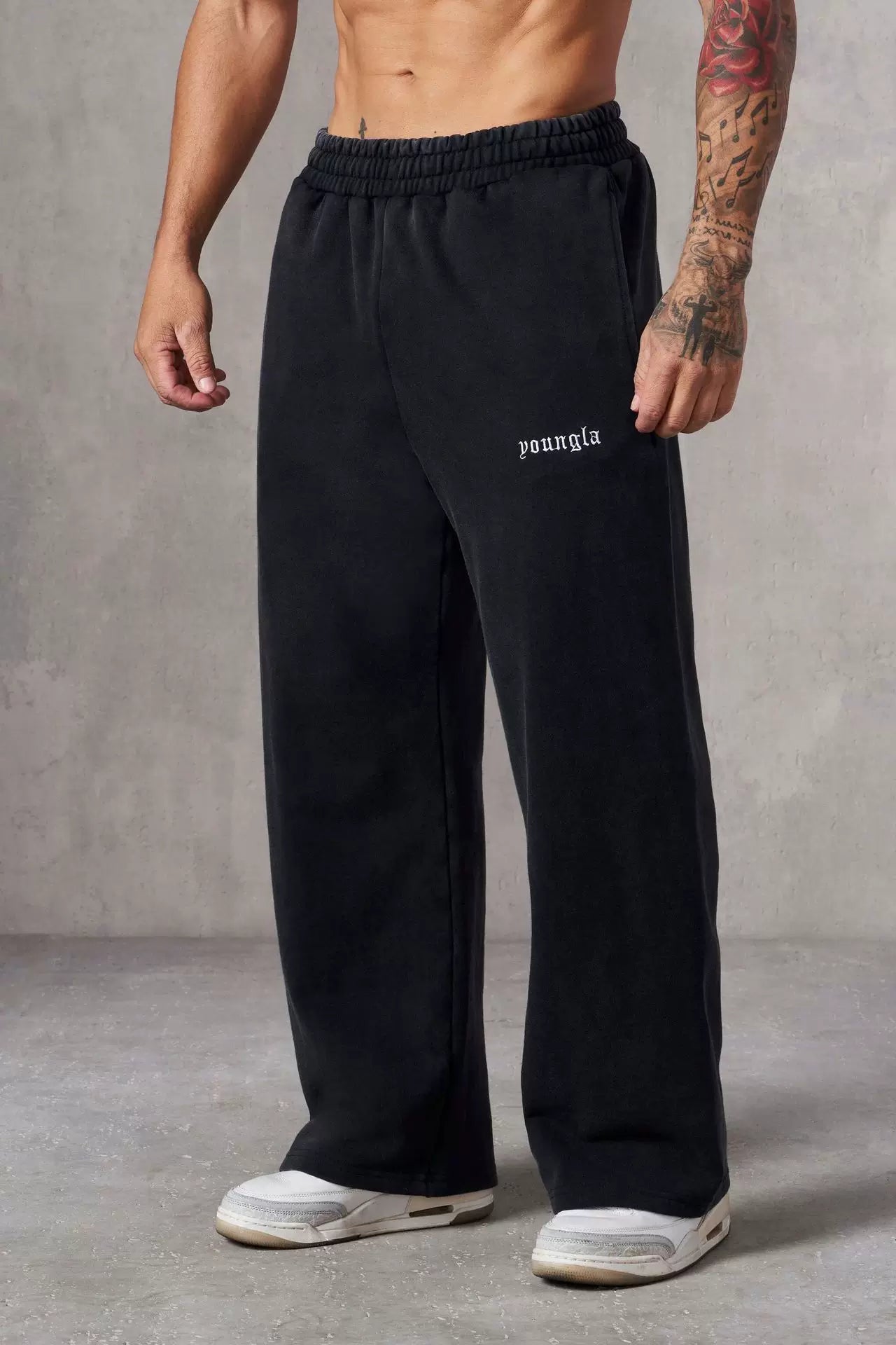 European and American fashion brand YOUNG LA men's straight leg sports pants, American jogging and fitness training embroidery casual long pants