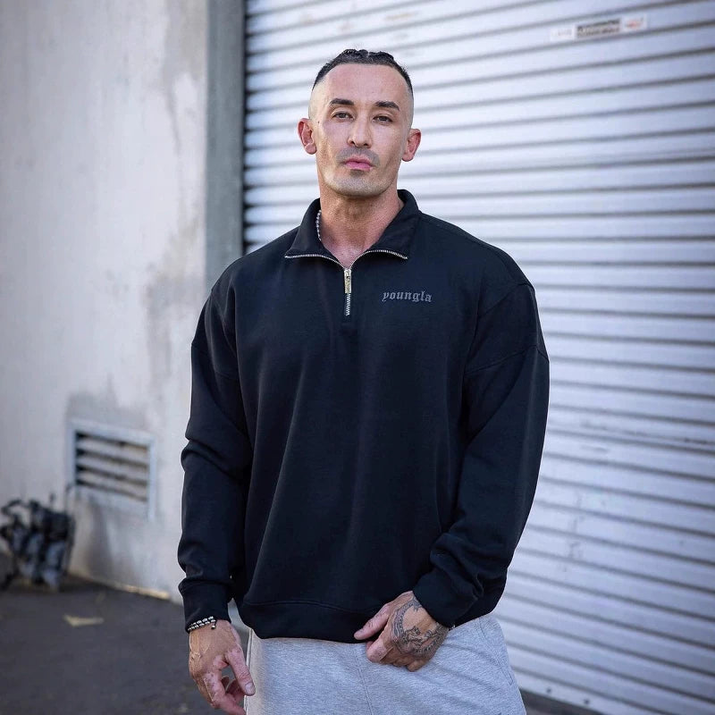 New Fitness American Trendy Brand YOUNG LA Zipper Sports Stand up Hoodie Running Long Sleeve Casual Coat Top