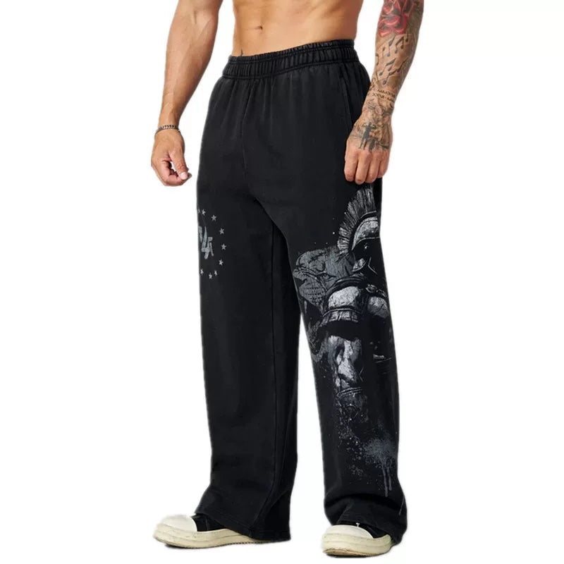 American style trendy YOONGLA fitness straight leg pants, European and American jogging casual wide leg looped cotton loose pants