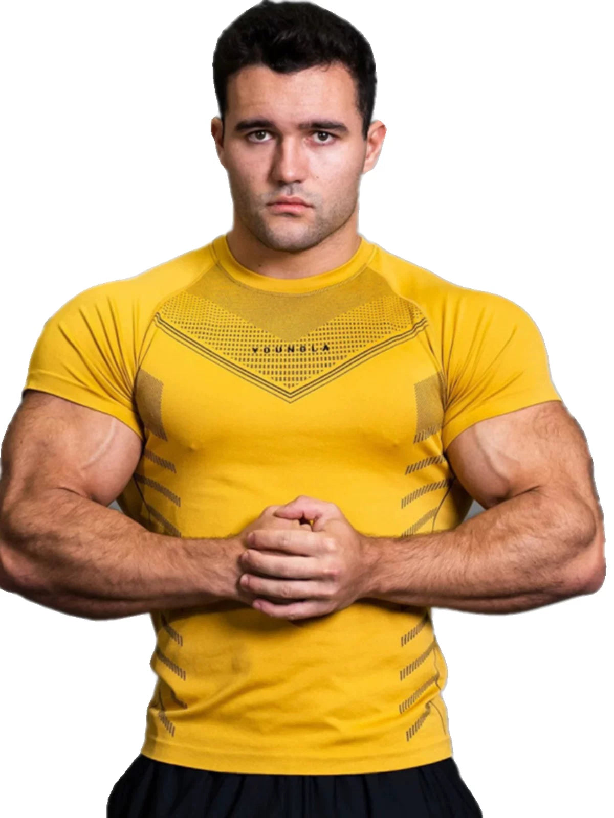 European and American trendy brand Youngla fitness clothes, sports t-shirts, high elasticity training muscle tight fitting clothes, men's short sleeves, cross-border foreign trade