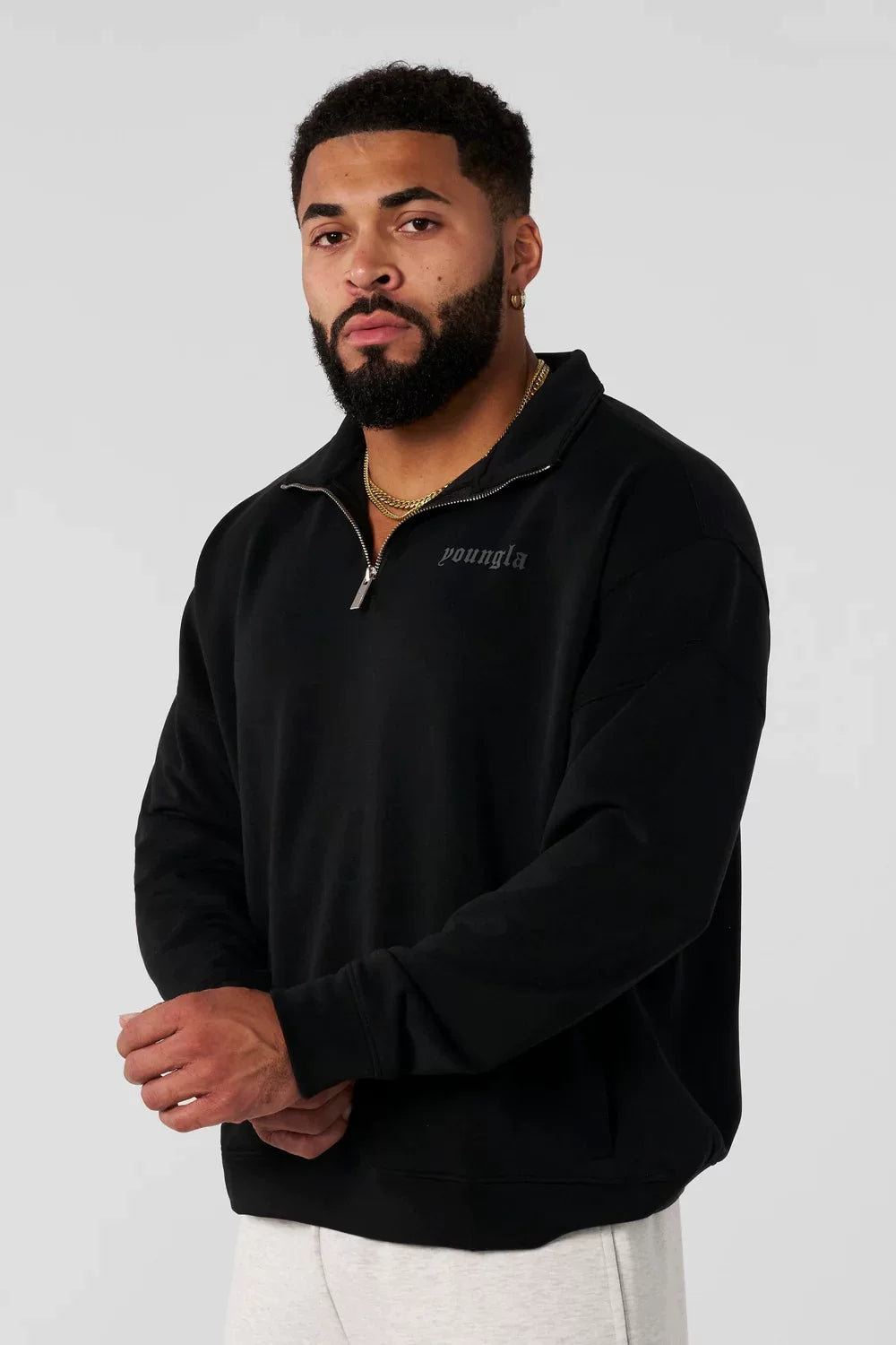 New Fitness American Trendy Brand YOUNG LA Zipper Sports Stand up Hoodie Running Long Sleeve Casual Coat Top