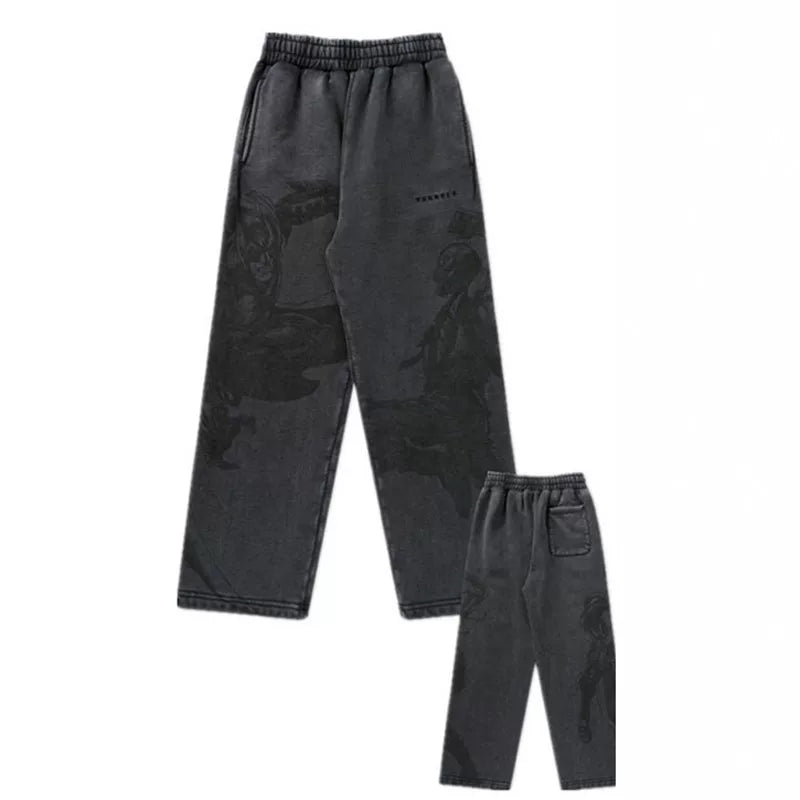 American fashion brand YOUNG LA sports pants for men and women's fitness training printed casual straight leg pants