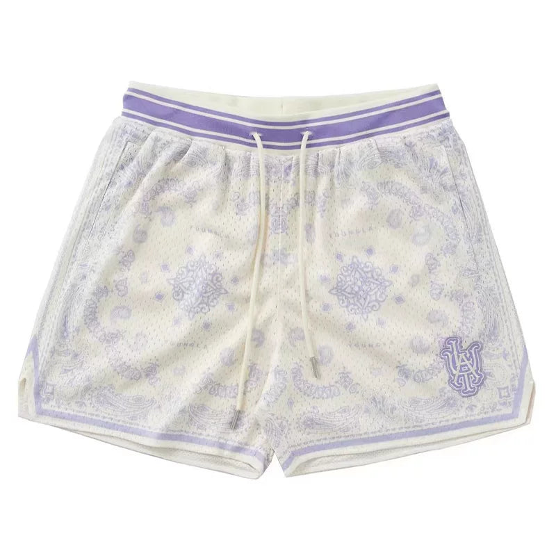 Summer New Retro American Cashew Flower Shorts for Men and Women's Fitness Running Sports Basketball Pants Over Knee Quarters