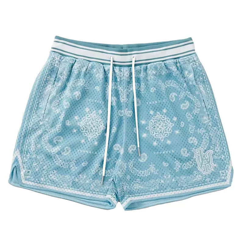 Summer New Retro American Cashew Flower Shorts for Men and Women's Fitness Running Sports Basketball Pants Over Knee Quarters