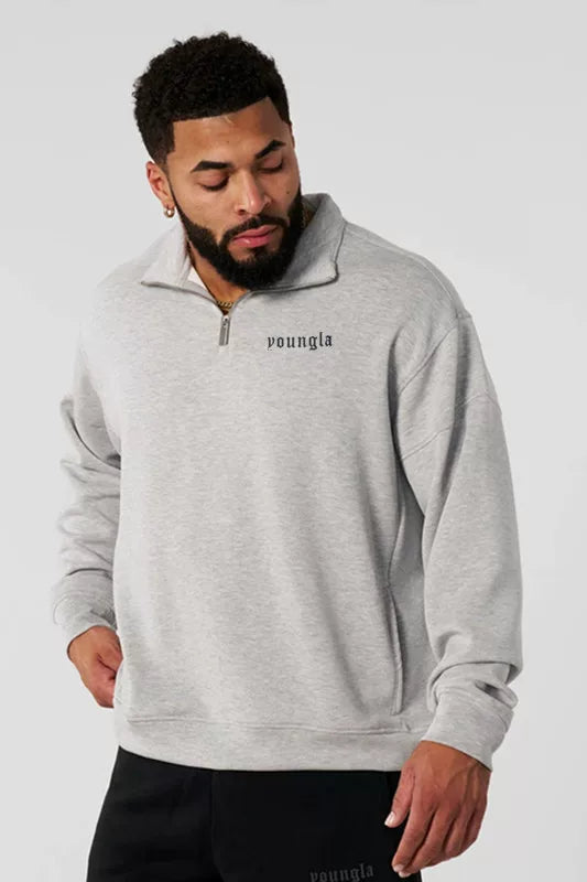 New Fitness American Trendy Brand YOUNG LA Zipper Sports Stand up Hoodie Running Long Sleeve Casual Coat Top