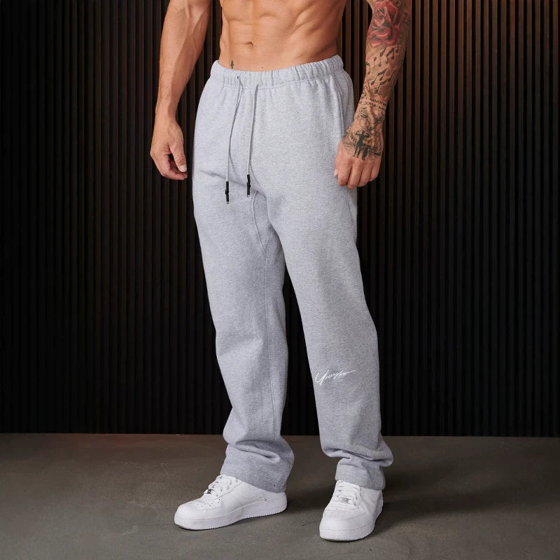 Autumn and Winter Trendy Brand YoungLa Men's Straight Leg Pants Heavy duty Woolen Embroidery Pants Jogger Sports Fitness Pants